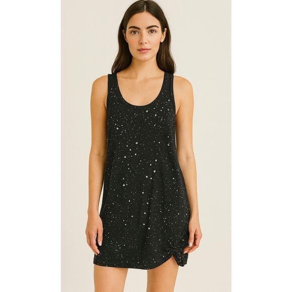 LNA Black Paint Splatter Mini Tank Dress XS Grungecore Streetwear Punk Edgy Fall - Picture 1 of 7
